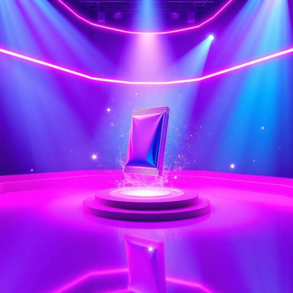PlotCore animated ad studio — product on stage under dramatic lighting
